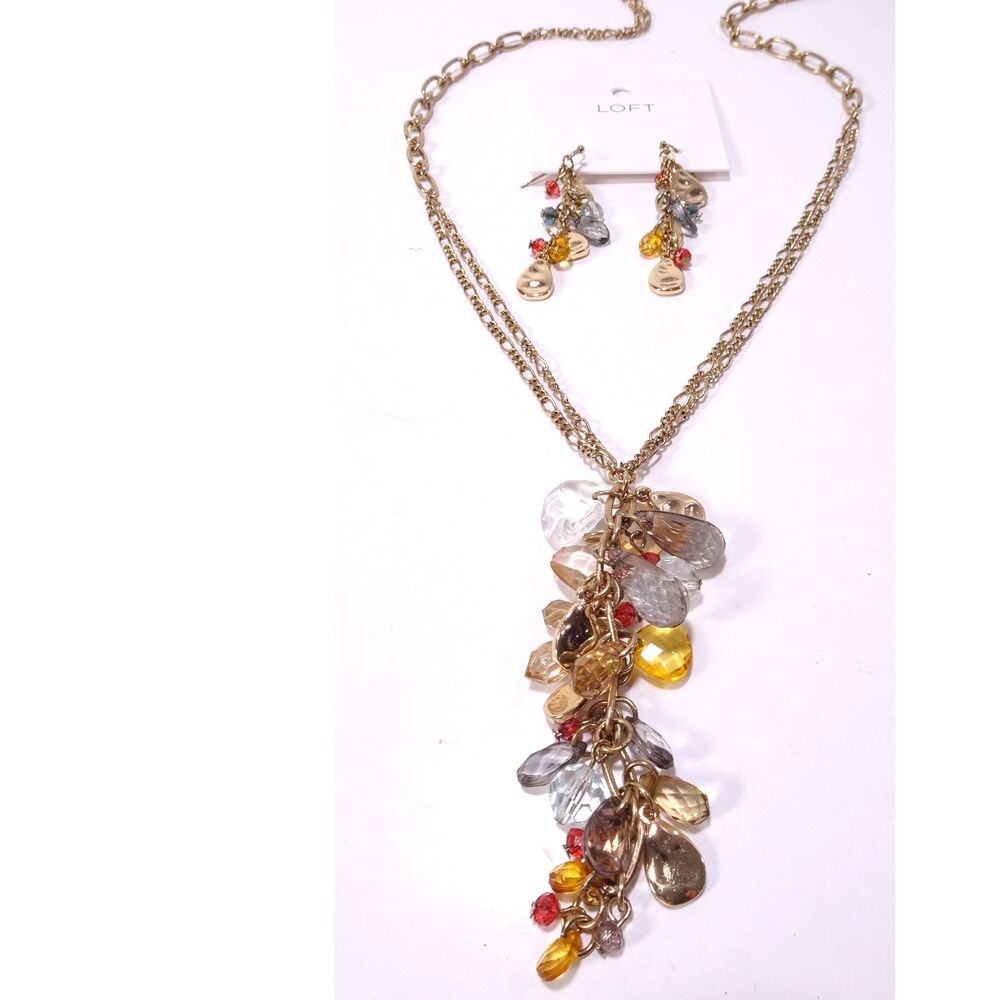 NWT Ann Taylor LOFT Lucite Harvet Bead Lariat Necklace Earring set 2 NWT 89